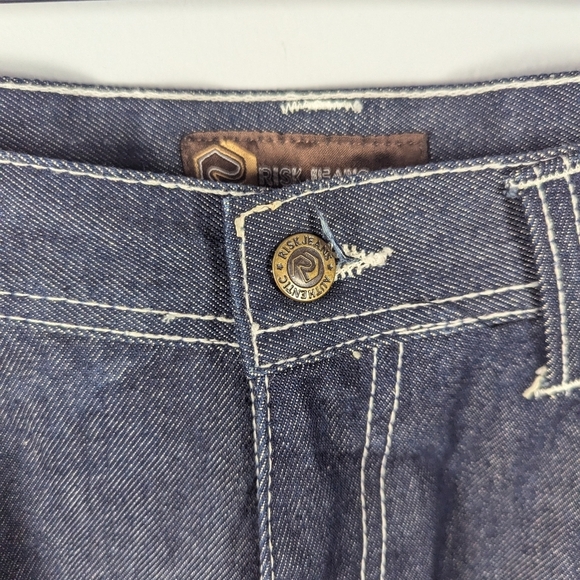 Y2K Risk Jeans Company Straight Leg Dark Wash Denim Streetwear Mens 36x32 - Picture 2 of 7